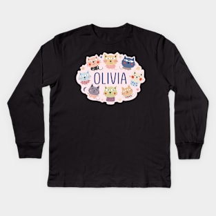 Olivia name with cartoon cats Kids Long Sleeve T-Shirt